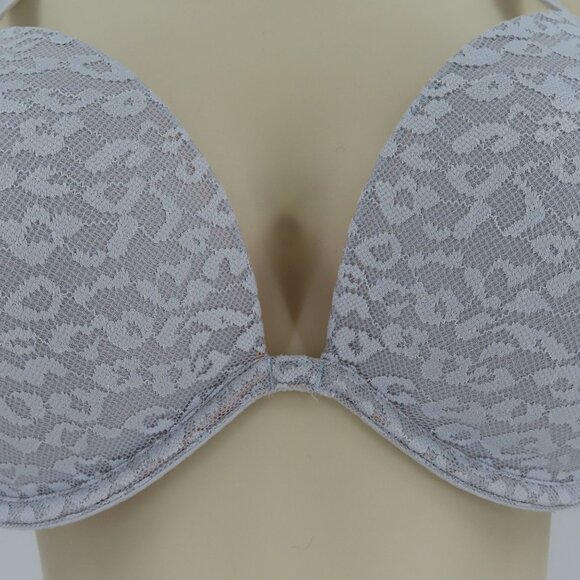 PINK Victorias Secret 34D Bra Wear Everywhere Super Push Up Gray Leopard Mesh - Picture 3 of 15